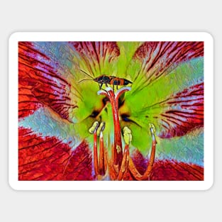 Red lily flower and a beetle. Sticker